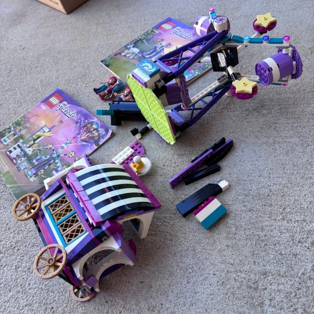 LEGO Friends Magical Funfair 41688 41689 Kids Purple Ferris Wheel Caravan Used